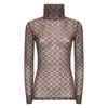 Dries Van Noten Semi-transparent Brown Print Turtleneck Jumper In Brown