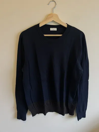 Pre-owned Dries Van Noten Sweater Size M Two Tone Navy Brown Knit In Blue