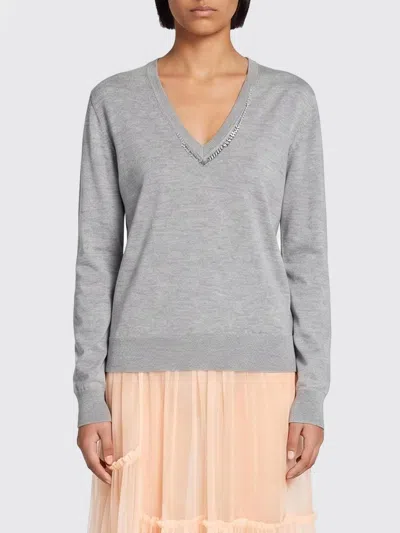 Dries Van Noten Merino Wool V-neck Sweater With Crystals In Gray