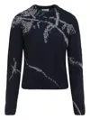 Dries Van Noten Mouche Crew Neck Knite With Motif Knitwear Blue In Black