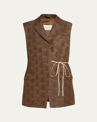 Dries Van Noten Swirl Jacquard Wrap Vest In Brown