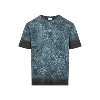 Dries Van Noten Swirling Pattern Short Sleeve T-shirt In Blue Cotton