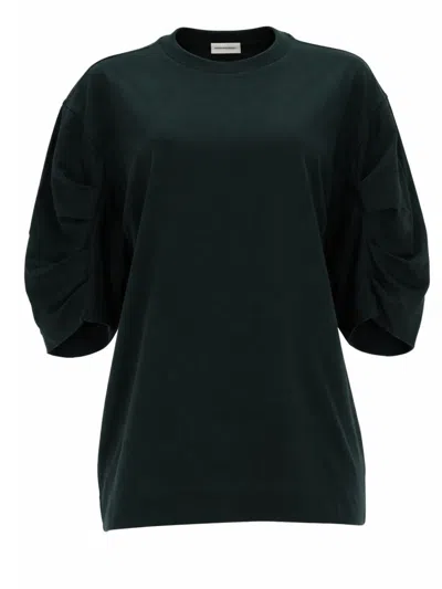 Dries Van Noten Cotton Voluminous Ruched Short Sleeve T-shirt In Black
