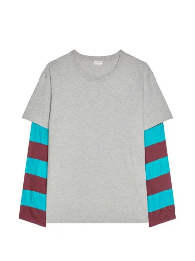 Dries Van Noten Men T-shirt With Contrasting Sleeves In Gray