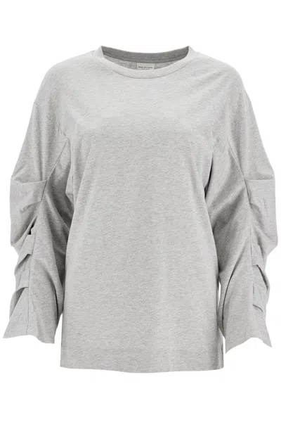 Dries Van Noten Gray Pleated Sleeves T-shirt In Multicolor