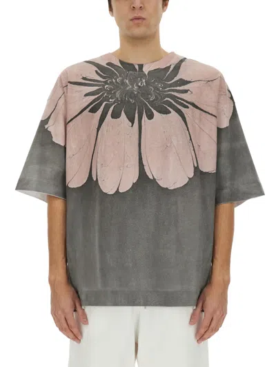 Dries Van Noten Flower-print Oversized T-shirt In Gray