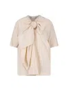 Dries Van Noten Short Sleeve Top Featuring Bow Detail In White