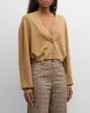 Dries Van Noten Taiga Crop Cashmere V-neck Cardigan In Camel