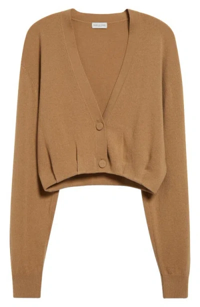 Dries Van Noten Taiga Crop Cashmere V-neck Cardigan In Camel
