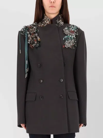 Dries Van Noten Tailored Jacket With Structured Silhouette And Embellished Shoulders In Brown