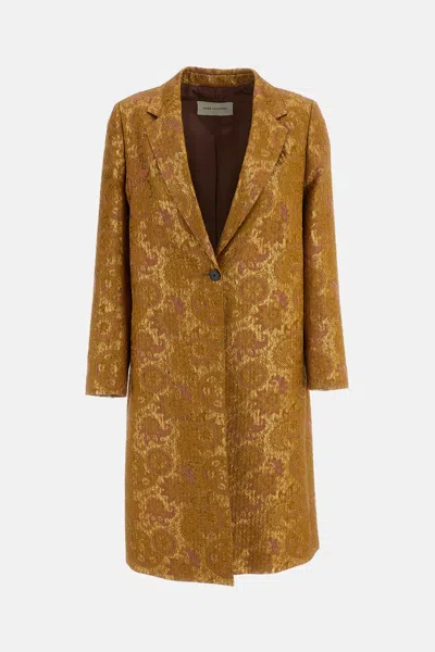Dries Van Noten Tailored Overcoat In Jacquard With Paisley Motif In Gold