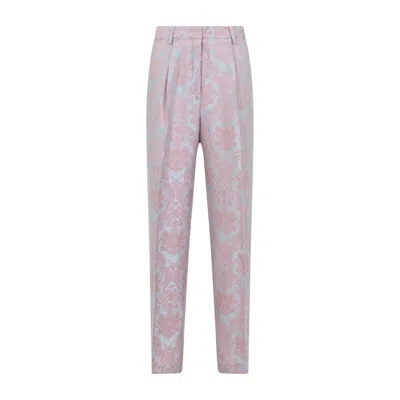 Dries Van Noten Tailored Trousers With Delicate Floral Pattern In Blue