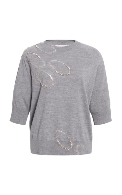 Dries Van Noten Taja Embellished Merino-wool Top In Gray