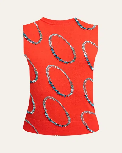 Dries Van Noten Taja Embroidered Sleeveless Merino Wool Top In Red