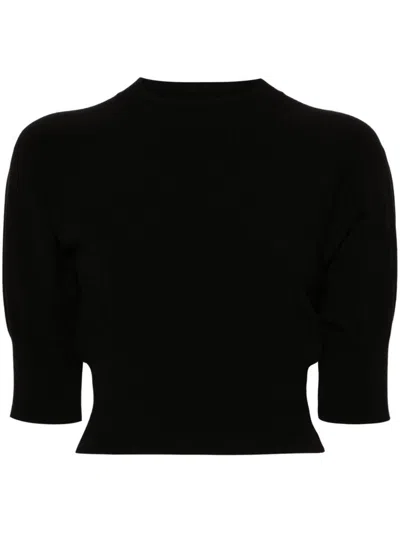 Dries Van Noten Taleen Puff-sleeve Crop Sweater In Black
