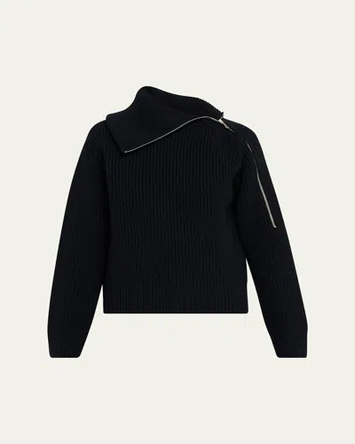Dries Van Noten Talim Zipped Wool Turtleneck Sweater In Black
