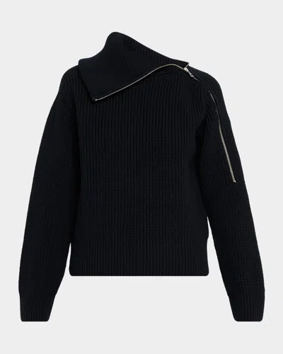 Dries Van Noten Talim Zipped Wool Turtleneck Sweater In Black