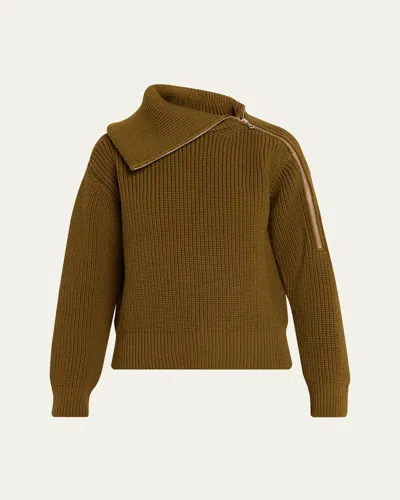 Dries Van Noten Talim Zipped Wool Turtleneck Sweater In Brown
