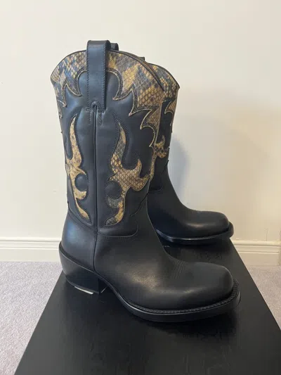 Pre-owned Dries Van Noten Tall Western Cowboy Boots In Black