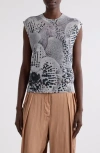 Dries Van Noten Tamara Leopard Orchid Sleeveless Cotton Blend Sweater In Grey