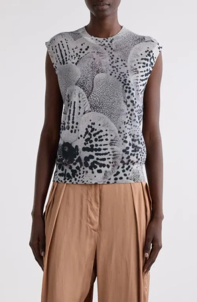 Dries Van Noten Tamara Leopard Orchid Sleeveless Cotton Blend Sweater In Grey