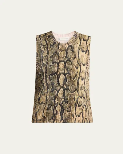 Dries Van Noten Tamba Snake Skin Sleeveless Top In Beige