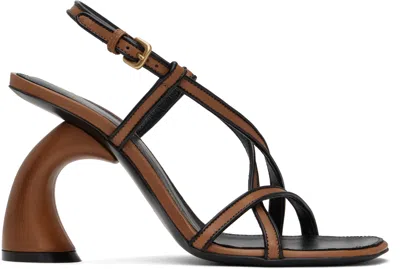 Dries Van Noten Tan & Black Trimmed Heeled Sandals In 712 Tan