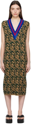 Dries Van Noten Tan & Green Jacquard Midi Dress In 706 Cognac