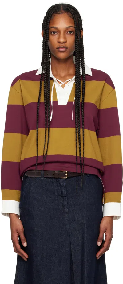 Dries Van Noten Tan & Red Striped Polo In 203 Mustard