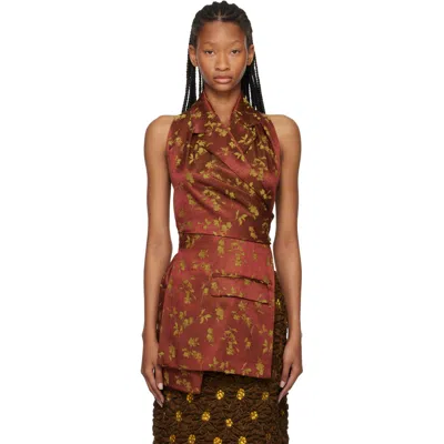 Dries Van Noten Tan Backless Jacquard Blouse In 701-rust