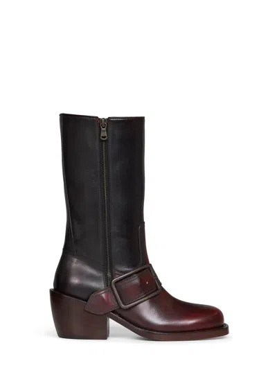 Dries Van Noten Tan Brushed Leather Buckled Mid-calf Boots In Brown