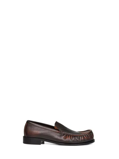 Dries Van Noten Tan Calf Leather Loafers In Burgundy