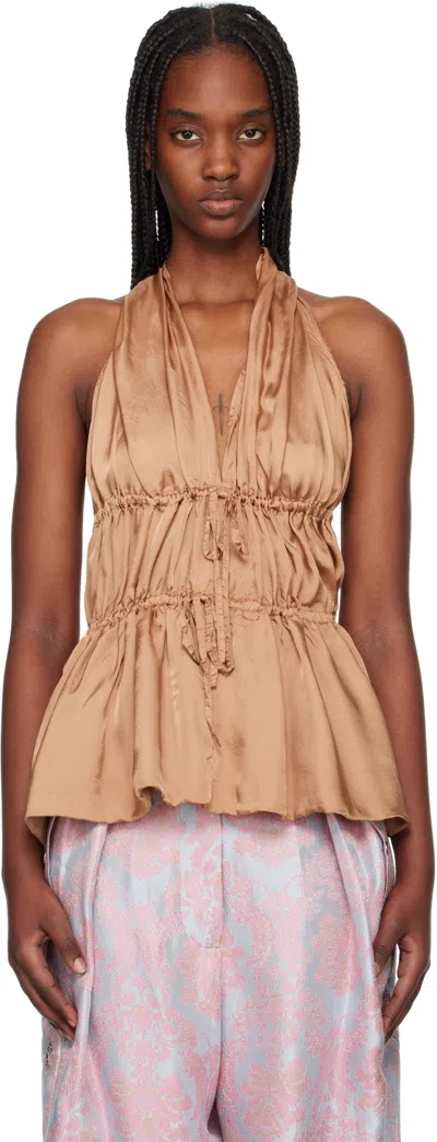 DRIES VAN NOTEN TAN HALTERNECK TOP