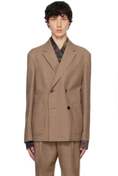 Dries Van Noten Tan Houndstooth Blazer In 102 Camel