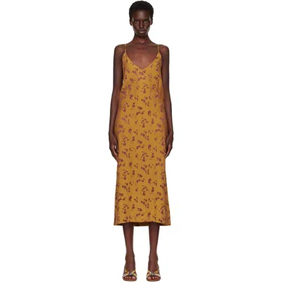 Dries Van Noten Tan Jacquard Midi Dress In 205-ocra