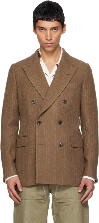 Dries Van Noten Tan Pinstripe Blazer In Black