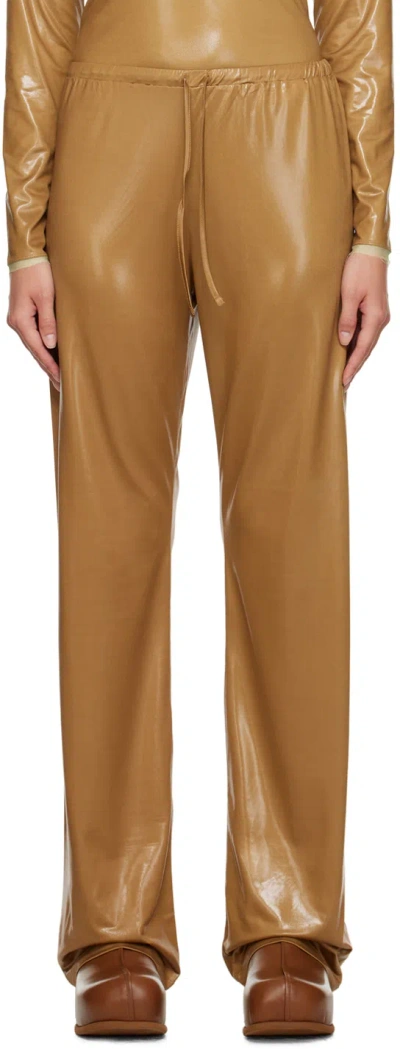 Dries Van Noten Tan Shiny Lounge Pants In 606 Khaki