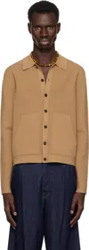 Dries Van Noten Tan Spread Collar Cardigan In 102 Camel