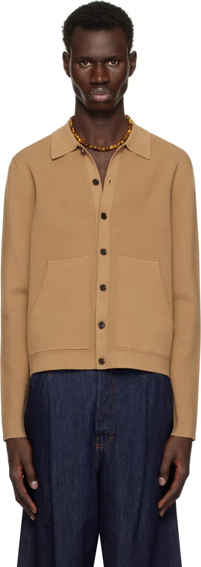 Dries Van Noten Tan Spread Collar Cardigan In 102 Camel