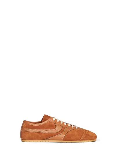 Dries Van Noten Tan Suede Sneakers With Leather Details In Brown