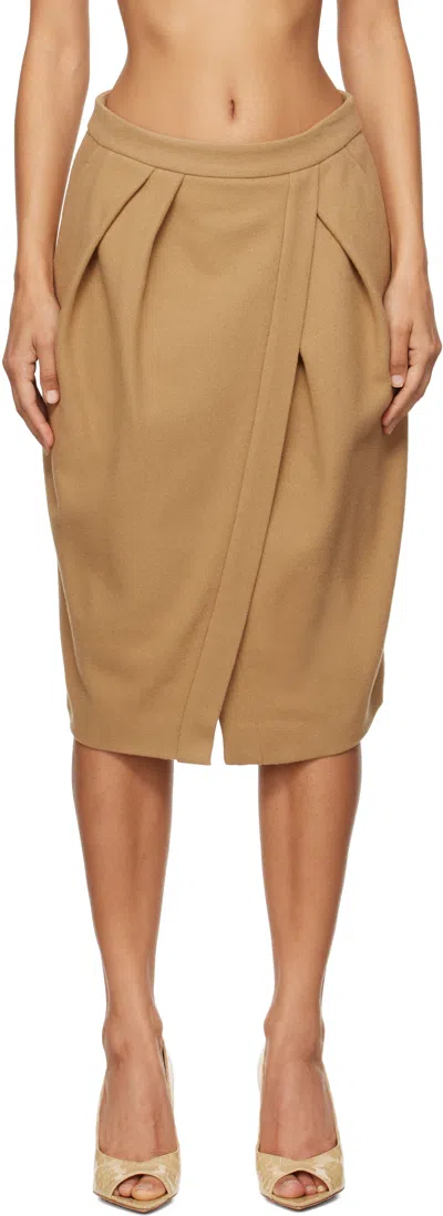 Dries Van Noten Tan Virgin Wool Midi Skirt In 102 Camel