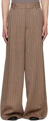 Dries Van Noten Tan Wide Pleated Trousers In Brown