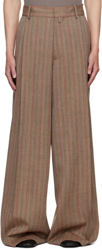 Dries Van Noten Tan Wide Pleated Trousers In Brown