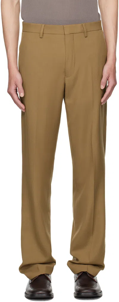 Dries Van Noten Tan Wool Trousers In White