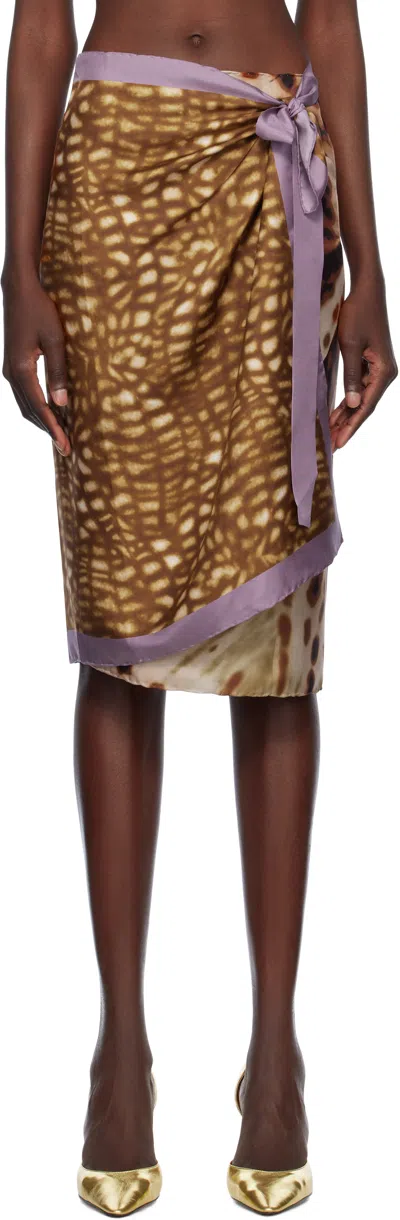 Dries Van Noten Tan Wrap Scarf Midi Skirt In Brown