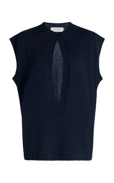 Dries Van Noten Tanon Open-front Wool-cashmere Top In Blue