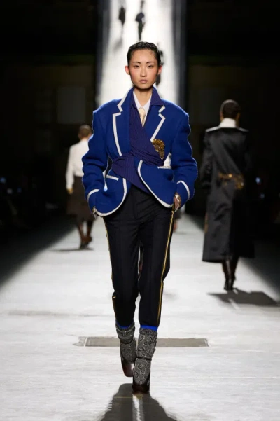 Dries Van Noten Tape-embroidered Wool Blazer In Blue