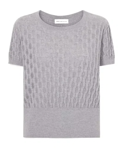 Dries Van Noten Target Pointelle Merino Wool Sweater In Gray