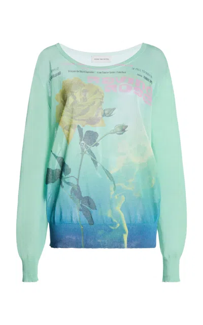 Dries Van Noten Tasmoon Rose-printed Cotton-blend Sweater In Green
