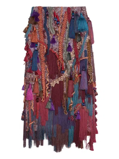 Dries Van Noten Tassel-embellishment Midi Skirt In Multi